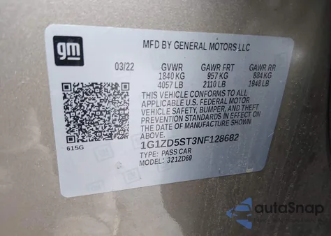 2022 Chevrolet Malibu Lt z USA, uszkodzony, nr VIN 1G1ZD5ST3NF128682